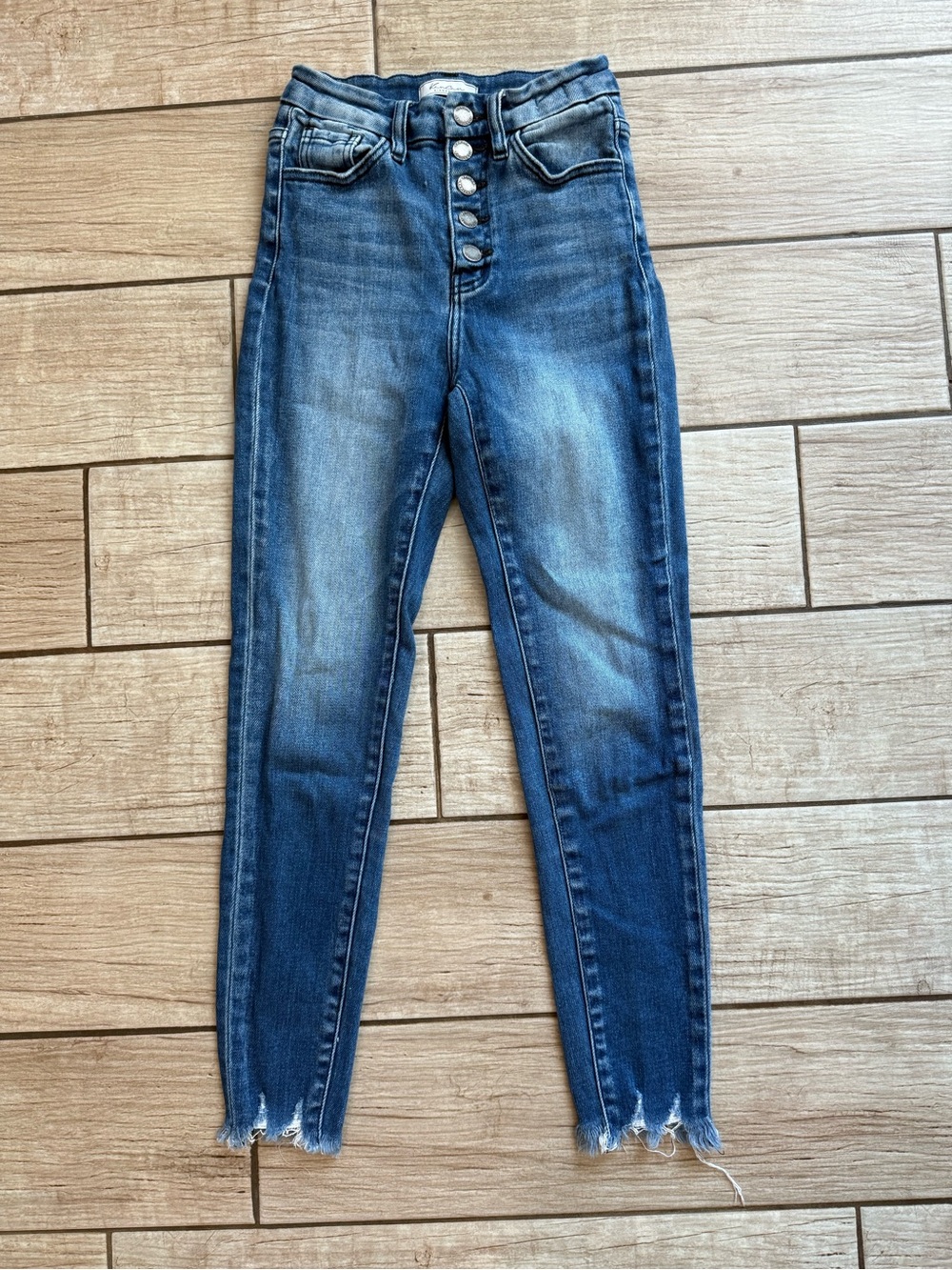KanCan High-Rise Button-Fly Distressed Hem Jeans - Blue